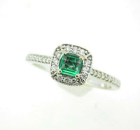 14k White Gold .31ct Genuine Natural Emerald and Diamond Halo Ring (#J5107)