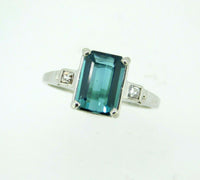 Platinum 2.07ct Teal Genuine Natural Tourmaline and Diamond Ring (#J5111)