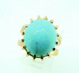 Retro 14k Yellow Gold Large 12.3ct Genuine Natural Turquoise Ring (#J5112)