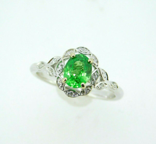 14k White Gold 1.05ct Tsavorite Genuine Natural Garnet and Diamond Ring (#J5127)