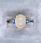 14k Yellow Gold Genuine Natural Moonstone and Blue Sapphire Ring (#J5167)