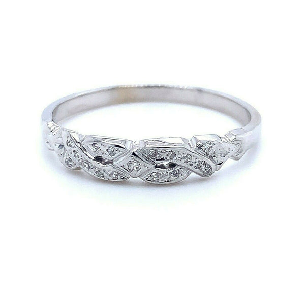 14k White Gold Vintage Genuine Natural Diamond Band Ring (#J5170)