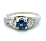 14k White Gold Art Deco .44ct Genuine Natural Sapphire Filigree Ring (#J5172)