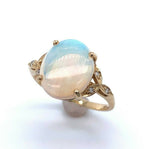 14k Yellow Gold Genuine Natural Opal and Diamond Ring (#J5174)