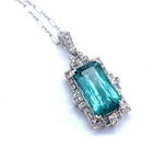 18k Gold 9.60 Carat Teal Genuine Natural Tourmaline Diamond Necklace (#J5196)