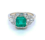 18k White Gold 1.70 Carat GIA Genuine Natural Emerald and Diamond Ring (#J5199)
