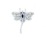 14k White Gold Genuine Natural Sapphire and Diamond Dragonfly Pin (#J5200)