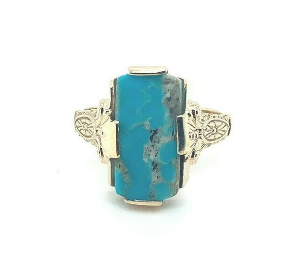 Vintage 10k Yellow Gold Genuine Natural Turquoise Ring c1940s (#J5211)