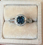 14k White Gold 1.03 Carat Teal Genuine Natural Sapphire Diamond Ring (#J5220)