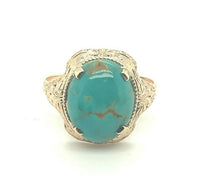 Vintage 10k Yellow Gold 2.93 Carat Genuine Natural Turquoise Ring (#J5227)