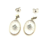 14k White Gold Genuine Natural Diamond and Rock Crystal Quartz Earrings (#J5273)