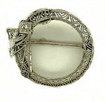 14k White Gold Filigree Circle Ribbon Genuine Natural Diamond Pin (#J5293)