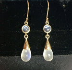 14k Yellow Gold Blue Flash Genuine Natural Moonstone Earrings (#J5300)