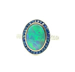 18k Gold 1.07 Carat Genuine Natural Australian Black Opal and Sapphire (#J5302)
