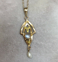 10k Yellow Gold Blue Flash Moonstone Lavaliere Pendant (#J5314)