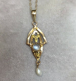 10k Yellow Gold Blue Flash Moonstone Lavaliere Pendant (#J5314)