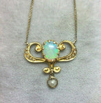 10k Yellow Gold Victorian Opal Lavaliere Necklace (#J5323)