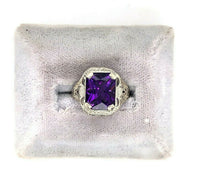 14k White Gold Art Deco Filigree 2.87ct Genuine Natural Amethyst Ring (#J5334)