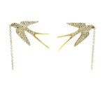 18k Yellow Gold Genuine Natural Diamond Bird Swallow Earrings (#J5344)