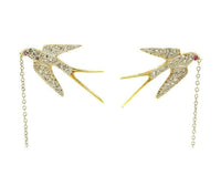 18k Yellow Gold Genuine Natural Diamond Bird Swallow Earrings (#J5344)