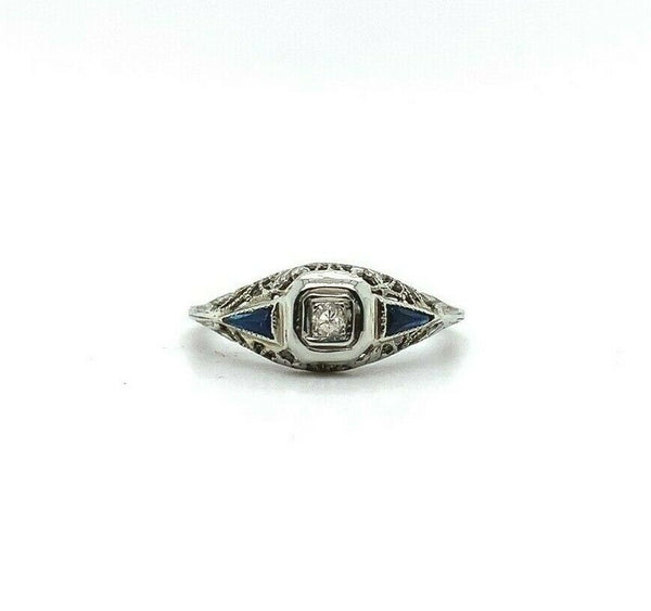 18k White Gold Art Deco .05ct Diamond Filigree Ring (#J5349)