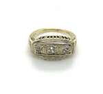 14k White Gold Filigree Genuine Natural Three Diamond Ring w/Platinum Top #J5351