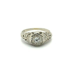 18k White Gold Art Deco Genuine Natural Diamond Filigree Ring (#J5355)