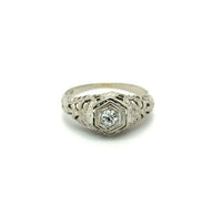 18k White Gold Art Deco Genuine Natural Diamond Filigree Ring (#J5355)