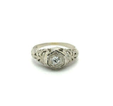 18k White Gold Art Deco Genuine Natural Diamond Filigree Ring (#J5355)