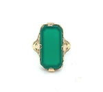 14k Yellow Gold Genuine Natural Chrysoprase Green Onyx Filigree Ring (#J5358)