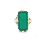 14k Yellow Gold Genuine Natural Chrysoprase Green Onyx Filigree Ring (#J5358)