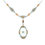 10k Tri-Color Gold Genuine Natural Rock Crystal Quartz Necklace (#J5363)