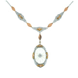 10k Tri-Color Gold Genuine Natural Rock Crystal Quartz Necklace (#J5363)