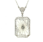 14k White Gold Art Deco Genuine Natural Rock Crystal Quartz Necklace (#J5364)