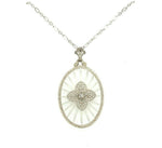 14k Gold Art Deco Genuine Natural Rock Crystal Quartz Filigree Necklace (#J5365)