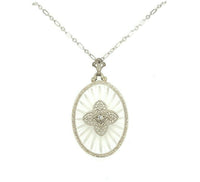 14k Gold Art Deco Genuine Natural Rock Crystal Quartz Filigree Necklace (#J5365)
