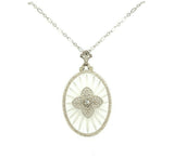 14k Gold Art Deco Genuine Natural Rock Crystal Quartz Filigree Necklace (#J5365)