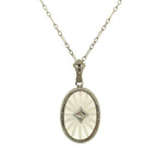 14k White Gold Genuine Natural Rock Crystal Quartz and Diamond Necklace (#J5366)