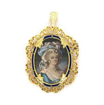 18k Hand Painted Portrait Pin Marie Antoinette (#J5380)