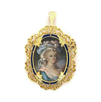 18k Hand Painted Portrait Pin Marie Antoinette (#J5380)