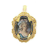 18k Hand Painted Portrait Pin Marie Antoinette (#J5380)