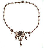 Genuine Natural Bohemian Garnet Necklace Rosette with Drops (#J5404)