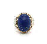 Arts and Crafts 14k Gold Genuine Natural Lapis Ring Applied Leaves (#J5414)