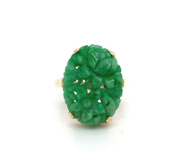 14k Yellow Gold Chinese Export Carved Jade Ring (#J5416)