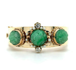 14k Yellow Gold Wide Heavy Gold Bangle Bracelet with Jade (#J5426)