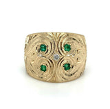 14k Yellow Gold Heavy Emerald and Diamond Cigar Band Ring (#J5441)
