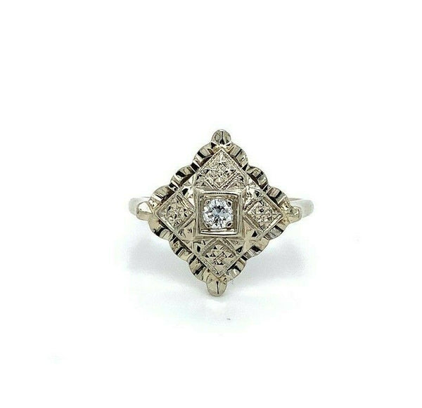 14k White Gold Vintage Genuine Natural Diamond Ring (#J5443)