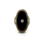 14k Yellow Gold Filigree Genuine Natural Black Onyx Ring (#J5446)
