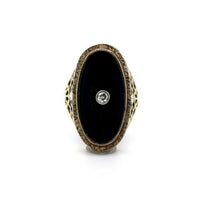 14k Yellow Gold Filigree Genuine Natural Black Onyx Ring (#J5446)