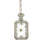 14k Gold Genuine Natural Rock Crystal Quartz Diamond Filigree Necklace (#J5455)